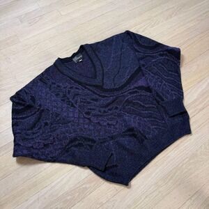 Hyde Park Vintage 90s Abstract Knit V-Neck Sweater Purple Blue Black Mens Large